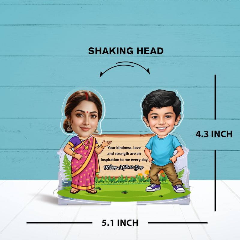 Personalized Mom & Child Theme Bobblehead Caricature with Battery Powered Moving Head Feature from Son   Memorable Gift for Mom